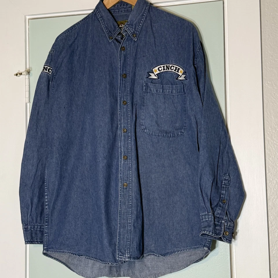 Camisa Vintage Cinch Para Hombres XL Denim Vaquero Occidental Bordada Rodeo Años 90 Foto 1 de 4