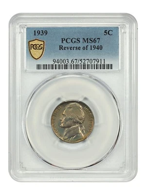 1939 5C PCGS MS67 (Reverse of 1940) - Jefferson Nickel - Image 1 of 4
