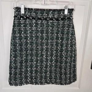 Ann Taylor Tweed Rock Gr. 0 Petite Grün Schwarz Bleistift Karriere Urlaub Pailletten - Bild 1 von 11