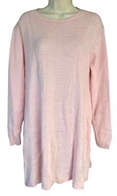 Женский ручной работы акриловый свитер платье w/боковые разрезы легкий размер S/M розовый - Изображение 1 из 4