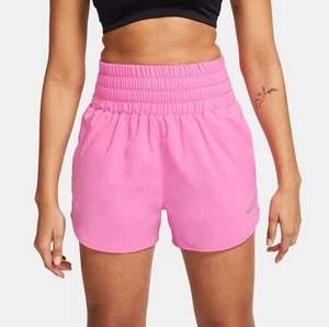 Pantaloncini donna Nike medi vita alta Dri-FIT slip foderati larghi rosa nuovi - Foto 1 di 5
