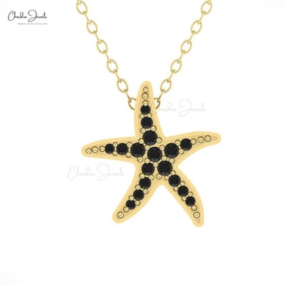 Collar colgante con dije de estrellas de mar de 0,157 quilates de diamantes negros naturales de oro macizo de 14 k Foto 1 de 4