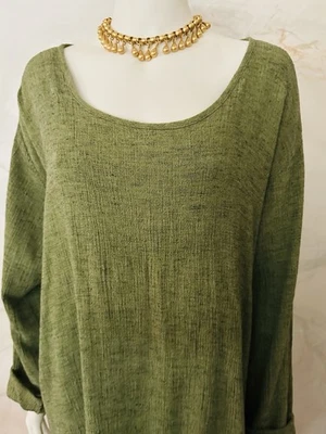 Vintage FLax Brand Long Designer Green Textured Linen Dress Size Medium - Image 1 of 4