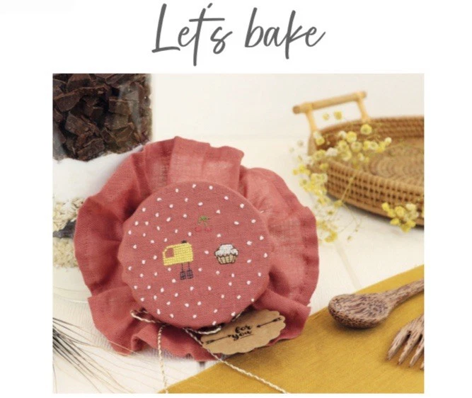 Let’s Bake Cross Stitch Pattern mixing bowl, cupcakes, pies, mitts, utensils Etc - Image 1 of 1