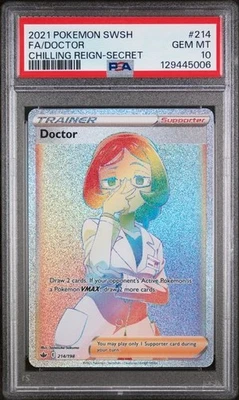 2021 Gem Mint PSA 10 Secret Rainbow Doctor 214/198 Sword & Shield Chilling Reign - Image 1 of 2