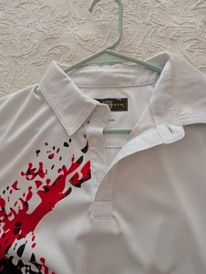 Loudmouth Men’s Golf Polo Shirt Short Sleeve Sz Large White Red Black Splotche - Picture 1 of 6