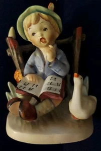 Vintage Eric Stauffer Boy Sitting Against Fence Reading Book With A Goose 7961 - Picture 1 of 3