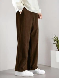 Mens Corduroy Straight Leg Pant Long Solid Elastic Waist Casual Pants Loose Fit - Picture 1 of 12