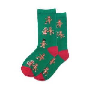 Hotsox Kid's Gingerbread Cookies Socks 1 Pair, Green, Large/X-Large - Picture 1 of 1