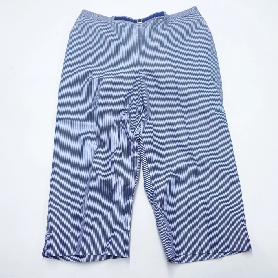 Alfred Dunner Capri Pants Women's 10 Blue White Striped Straight Leg Pull On - Image 1 of 4
