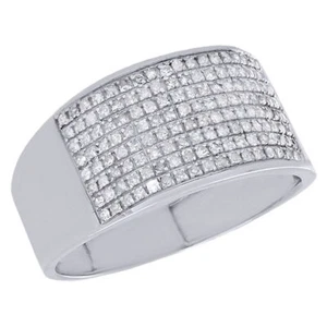 10K White Gold Mens Ladies 10mm Wide Round Diamond Wedding Band Ring 0.75 ct. - Picture 1 of 5