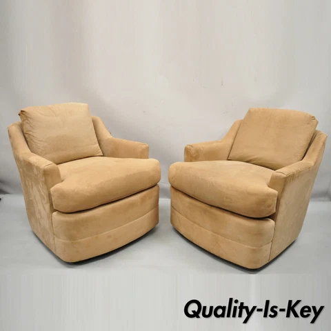 Vintage Mid Century Modern Swivel Brown Upholstered Lounge Club Chairs - a Pair Cover