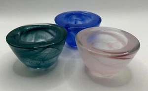 Party Lite Indulgences Pink, Blue and Green Swirl Glass Votives - Picture 1 of 5