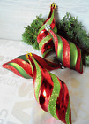 4 Christbaumkugeln--Weihnachten--Zapfen--grn/rot--13 cm--Baumschmuck--Glitter