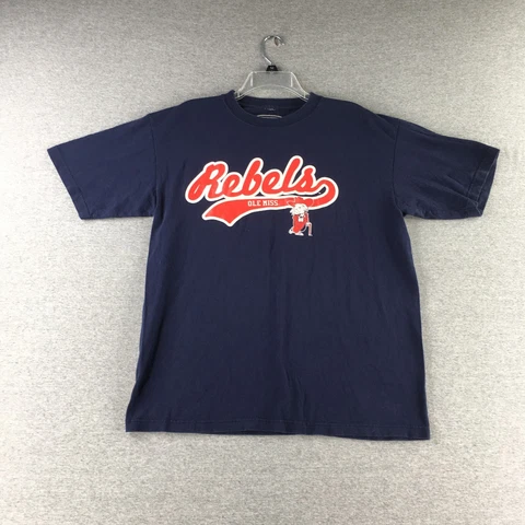 Ole Miss Rebel Shirt Mens Large Crew Neck Short Sleeve Re Blue Adult Cover