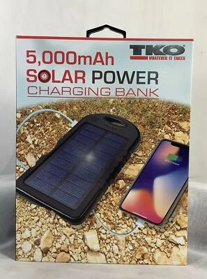 TKO 5000mAh Solar Power Charging Bank Flashlight Micro & 2 USB Travel Camp - NIB - Image 1 of 4