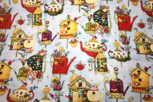 HOME SWEET BIRDHOUSE BY DEB HRON - 100% COTTON FABRIC - Picture 1 of 5