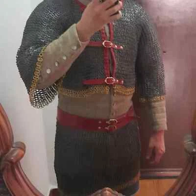 Chainmail half body Shirt with skirt (armor) 9 mm Flat Ring dome Riveted - Image 1 of 4