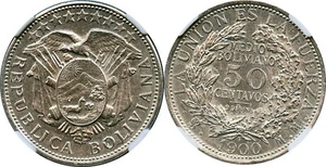 50C 1900PTS MM Bolivia First Year Of Issue NGC MS 61 - Picture 1 of 3