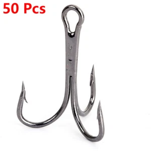 50 Pcs 2/4/6/8/10# Fishing Outdoor Fishing Treble Hooks Saltwater Accessories - Picture 1 of 10