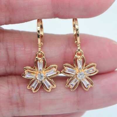 Pendientes colgantes de flores de topacio multicolor de moda rellenos de oro amarillo de 18 quilates para mujer Foto 1 de 2