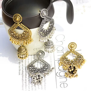 Pendientes de borla vintage con borla gitana campana plata oro Jhumka indio encanto - Imagen 1 de 43