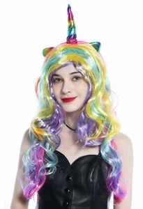 WIG ME UP Wig Carnival Unicorn Rainbow Colors Colourful Long Curls CW-012 - Picture 1 of 6