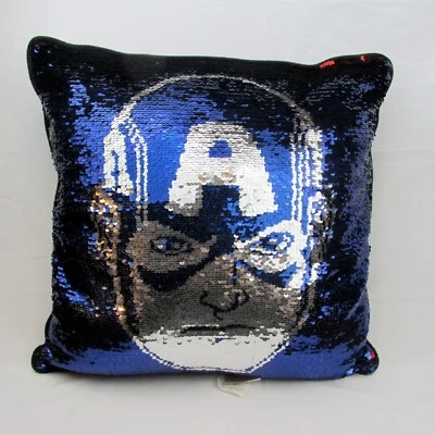 "Almohada Marvel Lentejuelas Abatible Capitán América Iron Man Rojo Azul 14"" Cuadrada" Foto 1 de 4