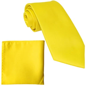 Nuevo Conjunto de Corbata y Pañuelo Extra Largo Para Hombre Amarillo Sólido Boda Formal Grande Alto - Imagen 1 de 2