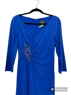 Adrianna Papell Women's 3/4 Sleeve Beaded  Maxi Dress  Color  Blue Size 6 EUC - Image 1 of 4