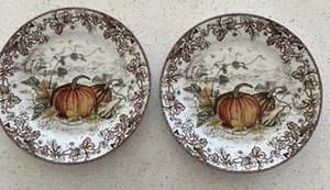 Williams Sonoma Plymouth Pumpkin Dinner Plates Set of Two (2) Thanksgiving NEW - Picture 1 of 2