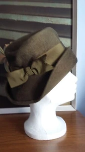 Vintage Olive Green Wool Felt Fedora Hat VGC - Picture 1 of 11