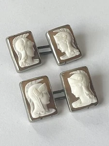 Art Deco Estate Carved Shell Cameo Sterling Silver Spartan Unisex Cuff Links - Picture 1 of 7