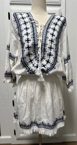 $258 Melissa Odabash White Navy Martina Embroidered Swim Cover Up Medium - Picture 1 of 14