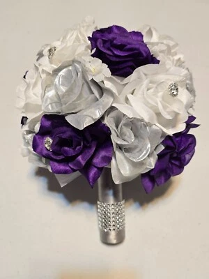 Juego De 18 Ramos De Boda, Ramos De Novia Ramilletes Boutonnieres Púrpura Plata Foto 1 de 4