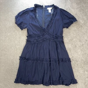 Abito Cullen Altar'd State nero orlo con volant scollo a V XL blu navy gotico scuro accademia - Foto 1 di 14