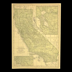 Antike Karte von Kalifornien Wandbild Fresno Sacramento Berkeley Original Vintage - Bild 1 von 8