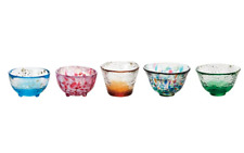 ADERIA Sakazuki Japanese Glass Sake Cup Set of 5 Tsugaru Bidro Made in Japan 