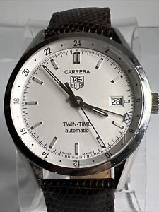 TAG HEUER Carrera Twin Time CALIBRE 7 Automatic Date Watch White Dial  WV2116
