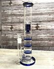 Blue 12.6'' Glass Bong Water Pipe Honeycomb Filter Smoking Hookah W/14mm Bowl