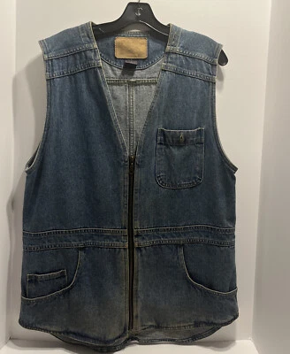 Vintage CZ Basics Vest MBlue Denim Jacket Front Pockets - Image 1 of 3