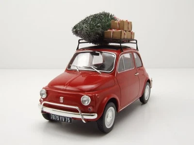 Fiat 500 L 1968 Rouge Avec Sapin De Noël Modèle Réduit 1:18 Norev - Photo 1/4