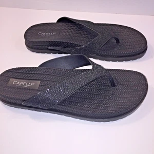 Capelli New York Sandals Womens 10 Flip Flop Thong Black Glitter Casual - Picture 1 of 6