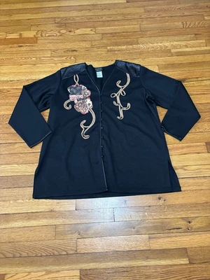 KOOS of course Womens Jacket Plus Sz 1X Black Embroidered Floral Patch Button Up - Image 1 of 4
