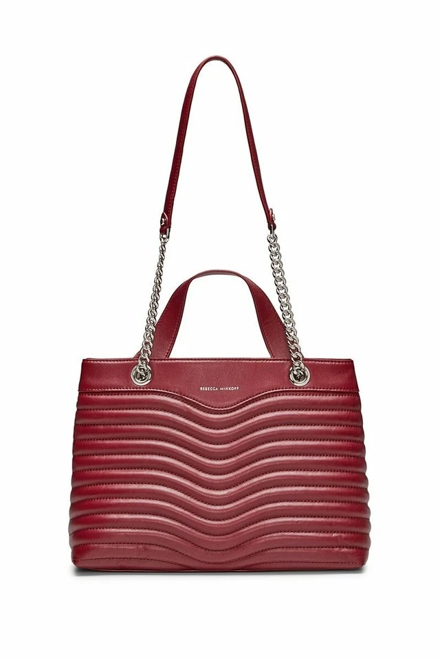 Rebecca Minkoff MAB Quilted Leather Satchel Burgundy wine silver purse handbag - Image 1 of 4