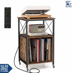 Record Player Stand Turntable Stand w/ Built-in Charging Station-Brown - Picture 1 of 9