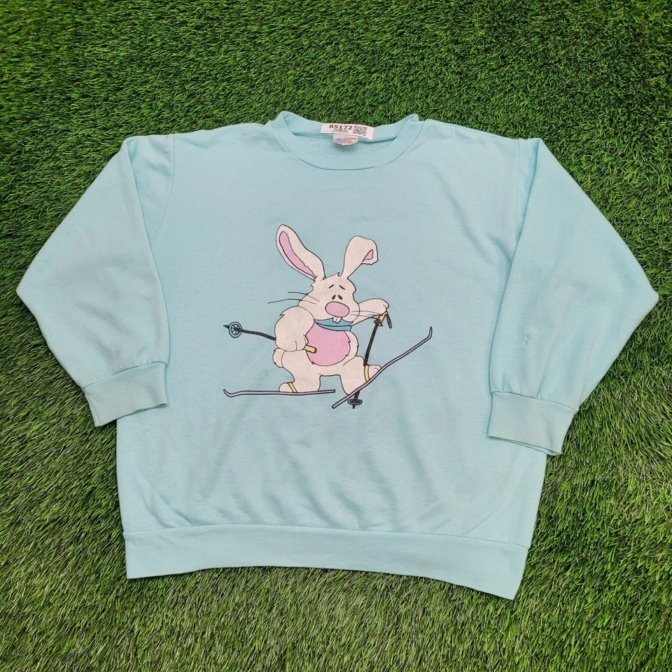 Vintage 80s Bunny Skiing Sweatshirt Womens XL 22x22 Boxy USA - Image 1 of 4