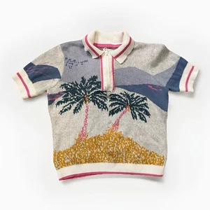 CYNTHIA ROWLEY Knit Sweater Womens Small Palm Trees 1/4 Zip Pullover Mockneck - Picture 1 of 6