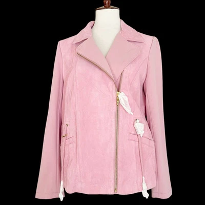 Chaqueta de moto de cuero genuino rosa para mujer IMAN NUEVA CON ETIQUETAS talla mediana Foto 1 de 4