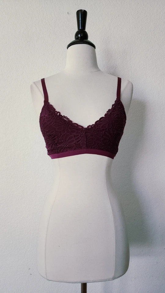 Bralette Anthropologie Nuevo Talla Pequeña Encaje Púrpura Berenjena Enjaulada Tirantes Espalda Foto 1 de 4